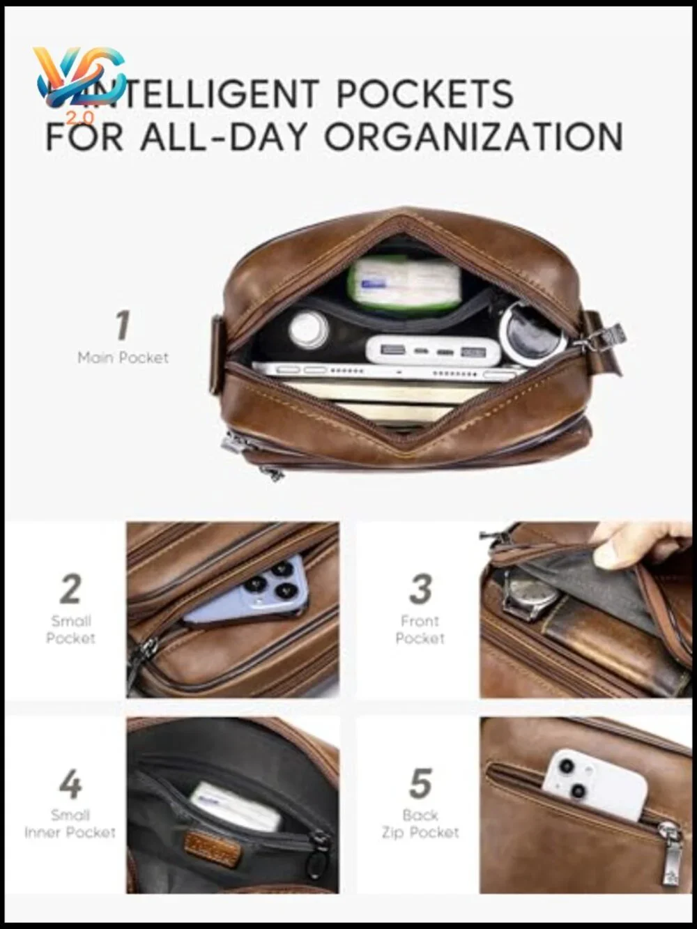 Men's Vegan Leather Crossbody Bag Messenger Satchel Sling Shoulder Purse for